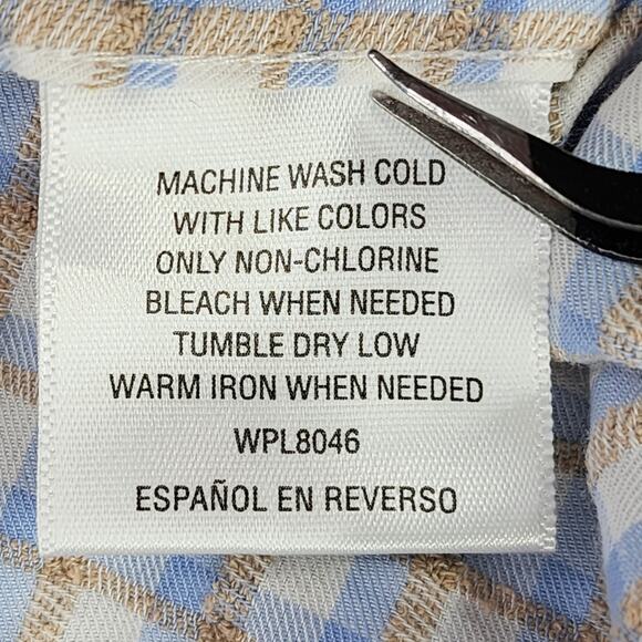 Tasso Elba Shirt Mens XXL 18-18 1/2 Blue White Tan Plaid Long Sleeve Button Up - Picture 7 of 11